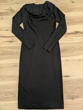 Pristine Isda & Co Black Wool Midi Cowl Neck Dress Size XS